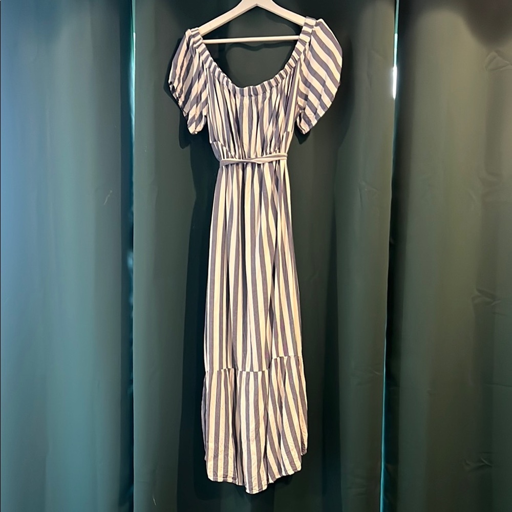 Striped Off-Shoulder Maternity Maxi Dress